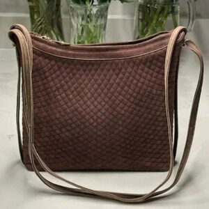 Bally Brown Suede Quilted Leather Shoulder Bag Vintage